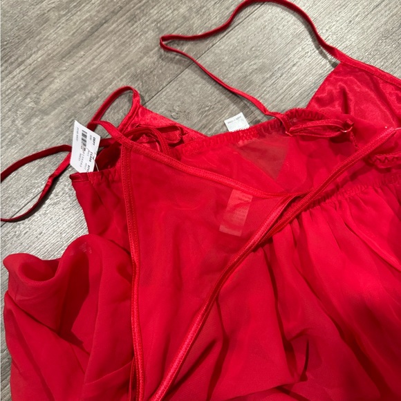 SALE 🍒🤍FREDERICKS of Hollywood red satin sheer babydoll lingerie ♥️ - Picture 9 of 9
